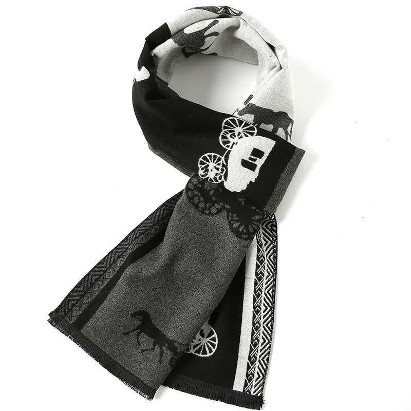 Designer Mens Autumn Winter Horse Pattern Scarf Luxury Gentman Cashmere Feel Muffr Student Spring Fall Wrap Soft Warm Neckerchi G250904