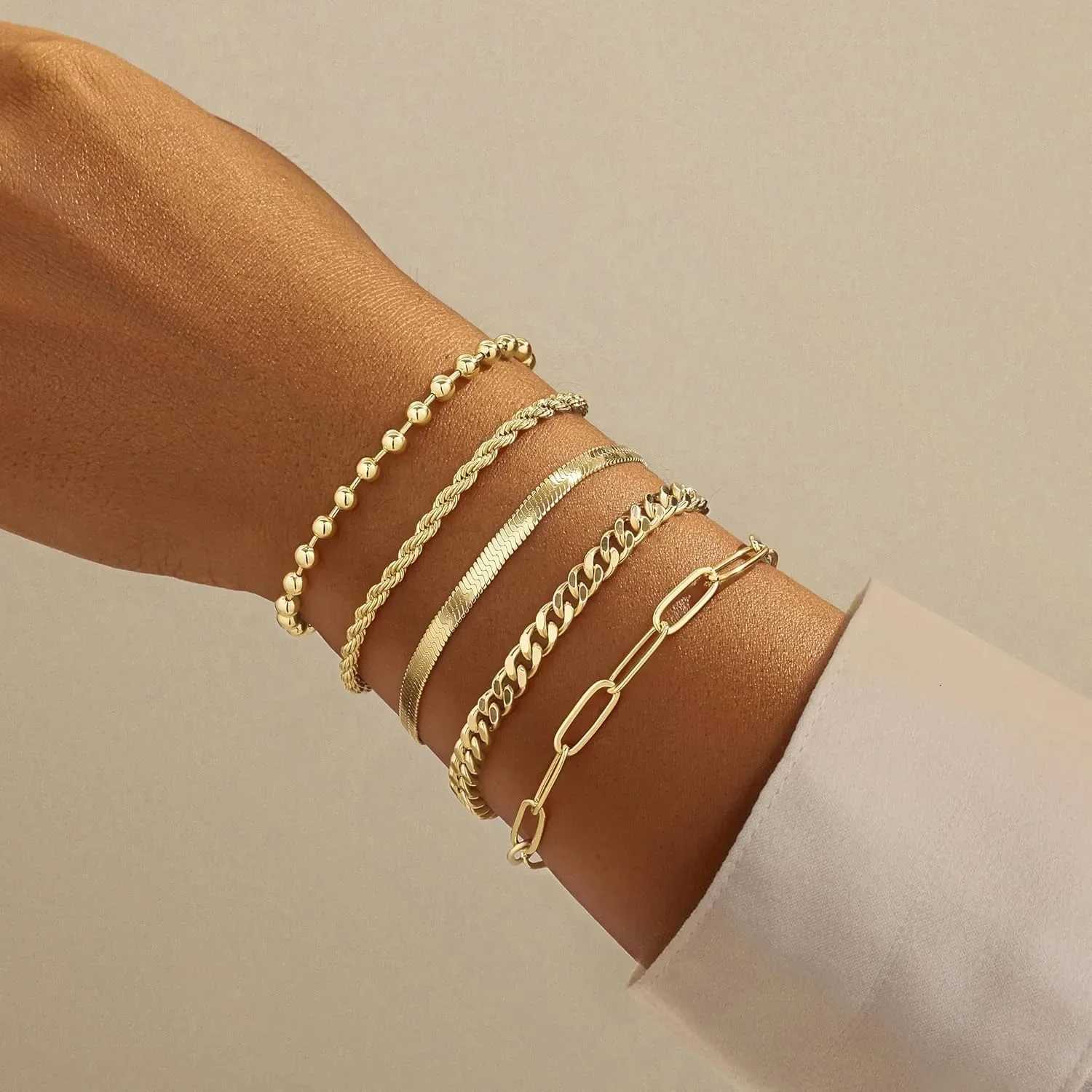 Gold Bracelets for Women Bracelets Set for Women Gold Bracelets Stack With Beaded Cuban Paperclip Snake Rope Gifts for Women W250904
