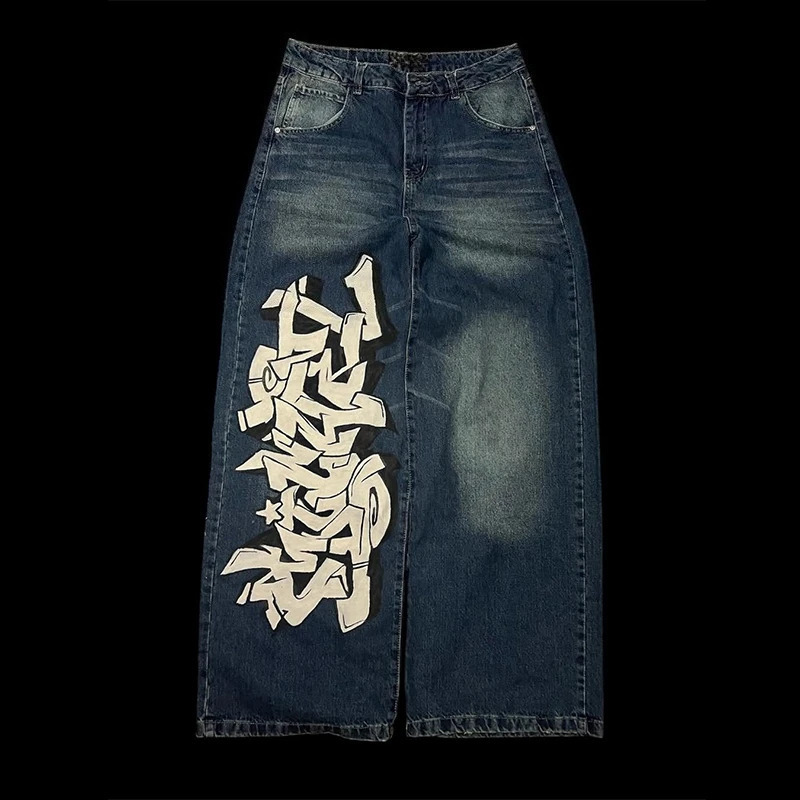 Y2K Vintage Distressed Jeans White Graffiti Patch n Loose Fashion Men Women Casual Comfortable High Waist Streetwear 250823