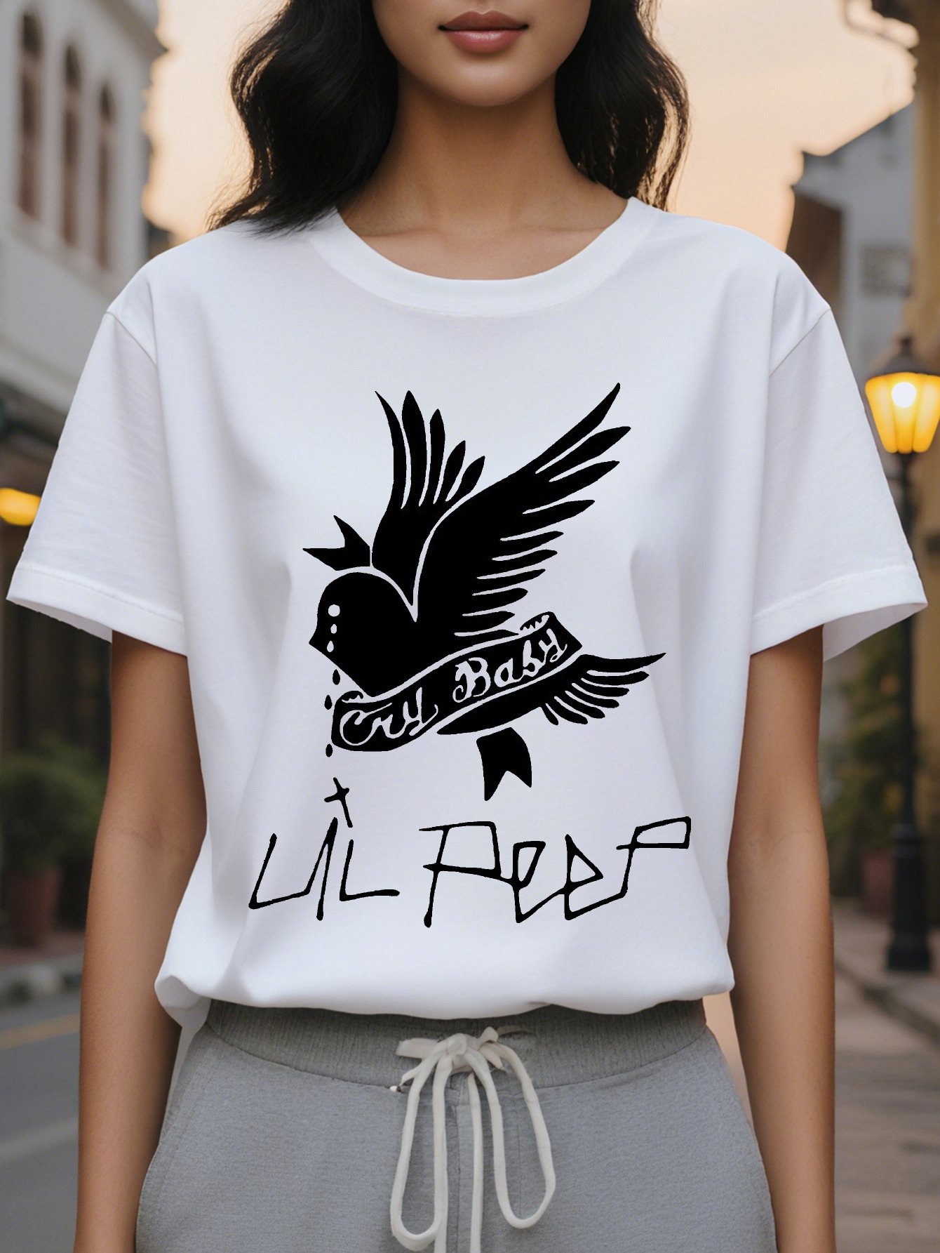 Large XL Peep Women's Bright Pink Graphic T-Shirt Bird The Birds Lettering Design Relaxed Fit Short Sleeve Top for Plus Size