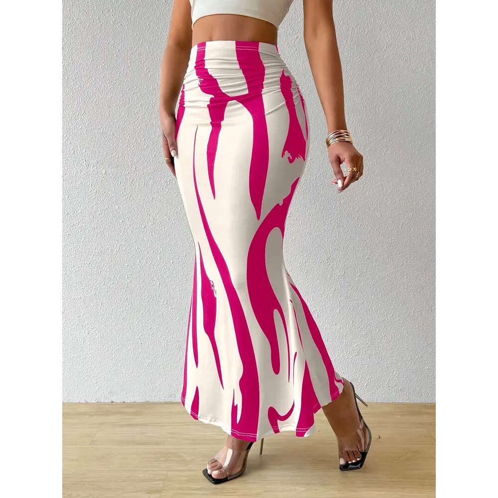 2025 Cross-Border European American Zebra Pattern Design Slimming and Heightening Hot-Selling Half-Length Tight High-Waist Mermaid Pencil Long Dress