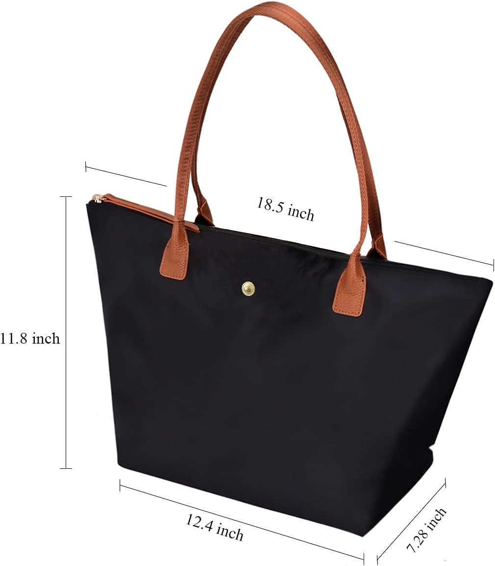 Shoulder Tote Bag for Women Nylon TopHandle Purse Foldable Weekend Hobo Handbag Black2W250904