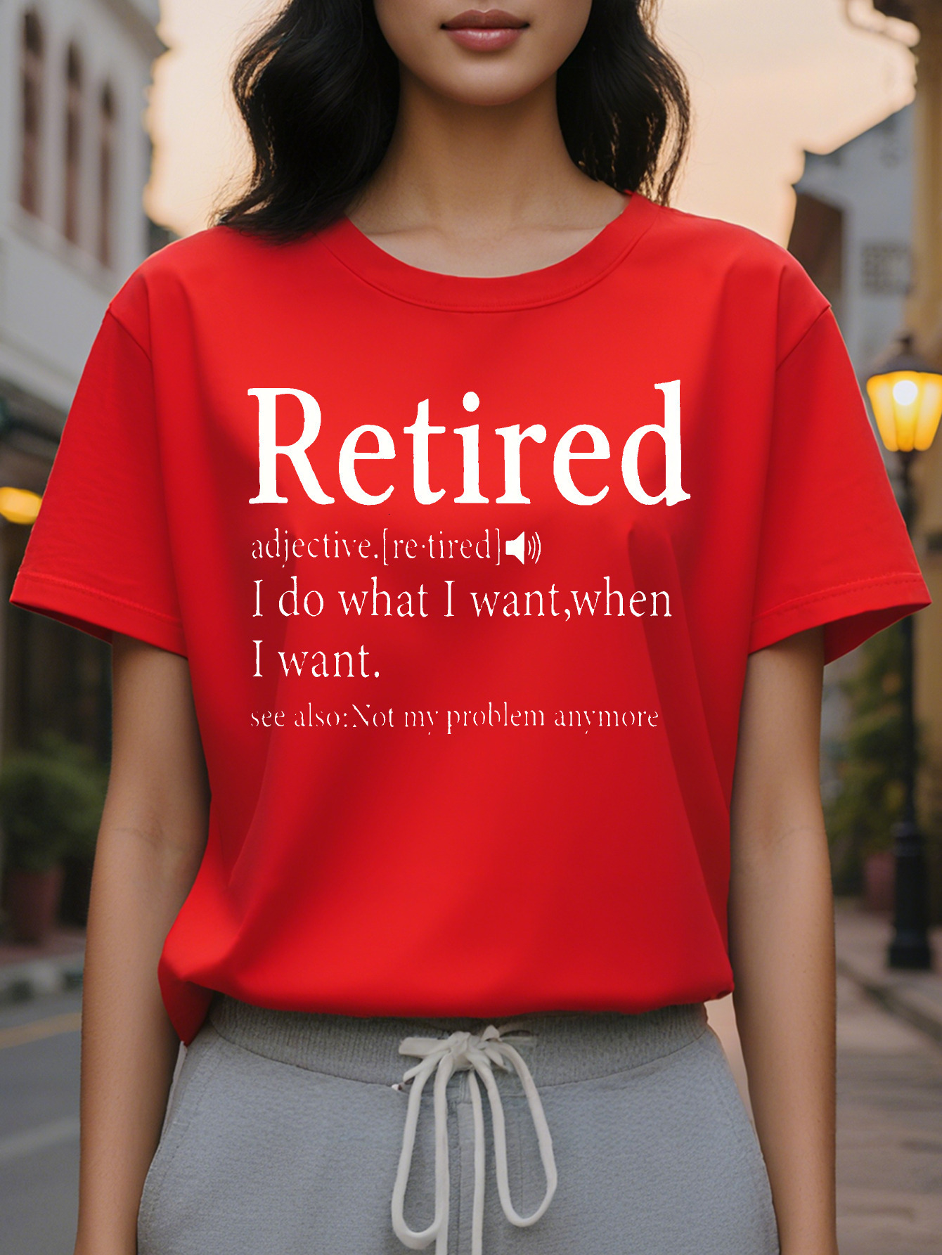 Large XL Retired Print Crew Neck T-shirt Casual Short Sleeve Top for Spring Summer Women's Clothing Plus Size