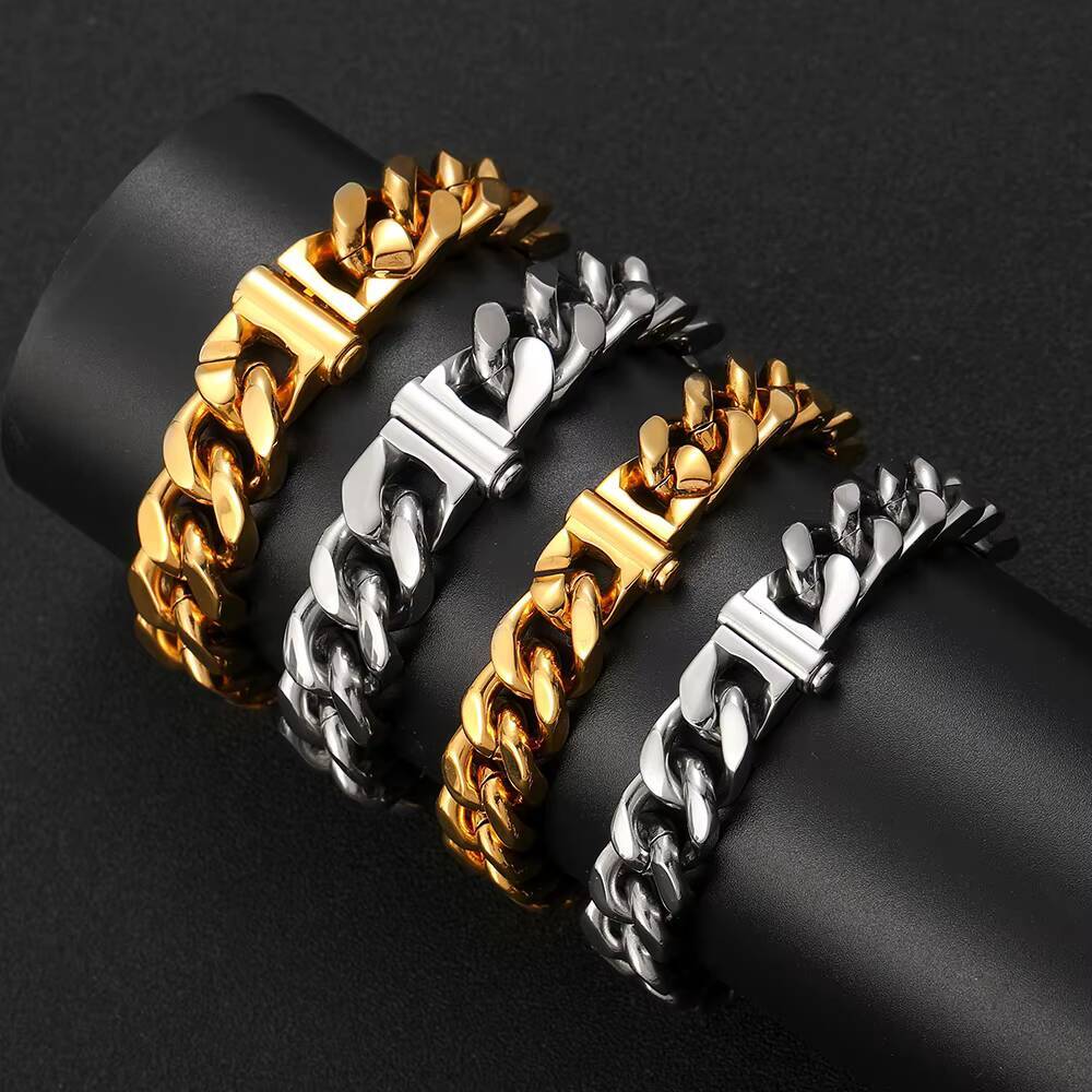 NUOYA 18K Gold Plated Cuban Bracelet for Men High Polish Stainless Steel Hip Hop Jewelry Cuban Link Chain Bracelet for Men