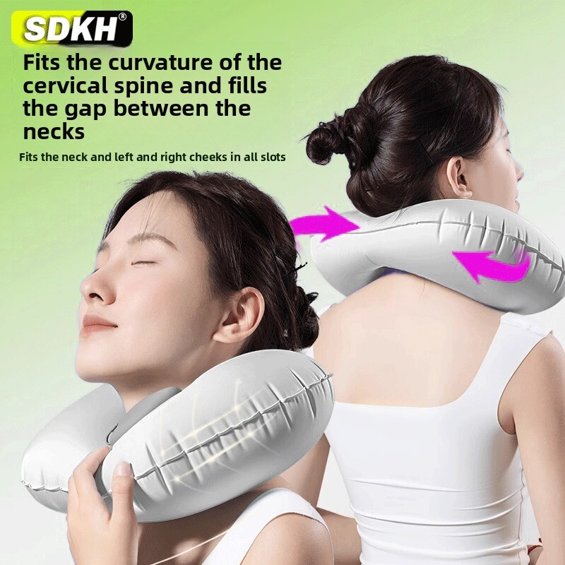 U-Shaped Inflatable Portable Neck Pillow Foldable for Car and Airplane Travel Protects Cervical Vertebrae Traction Device