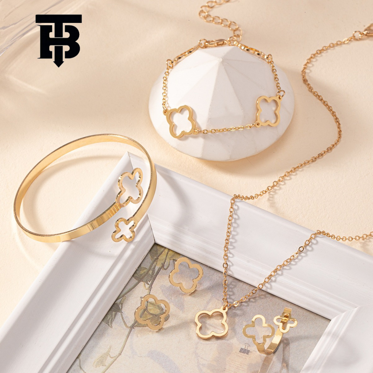 TB BHULAMTE European And American Fashion Designer Lucky Clover Necklace Bracelet Earrings Ring Set Luxurious And Simple Women's Handmade Jewelry