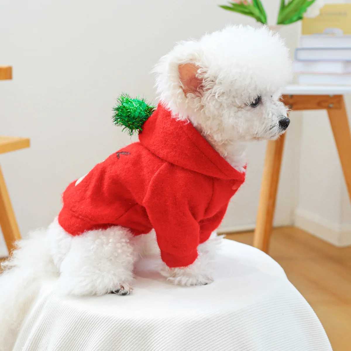 Pet Clothes Dog Cat Thickened Warm Red Christmas Style Cute Ball Hoodie et W250904