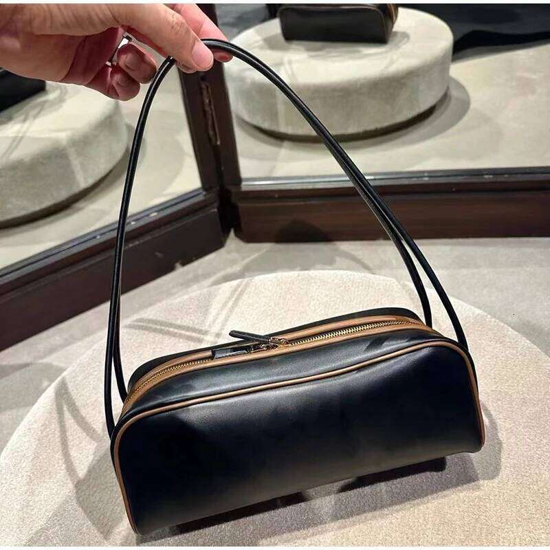New Leather Hand-held Bowling For Women Popular Contrast Color High-end Shoulder Commuting Underarm Bag Zipper Coin Purseluxury bag tote bag
