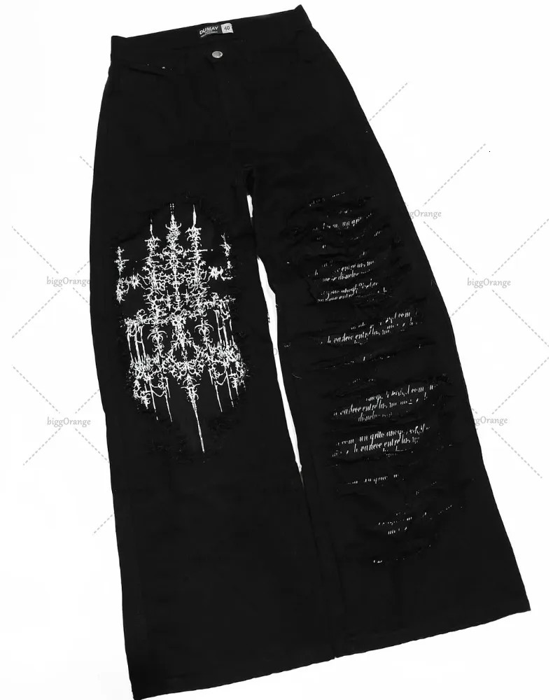 Harajuku Retro Striped Fashionable Oversized Jeans Men High Street Trendy Casual Loose Waisted Straight Leg Wide Pants 250823