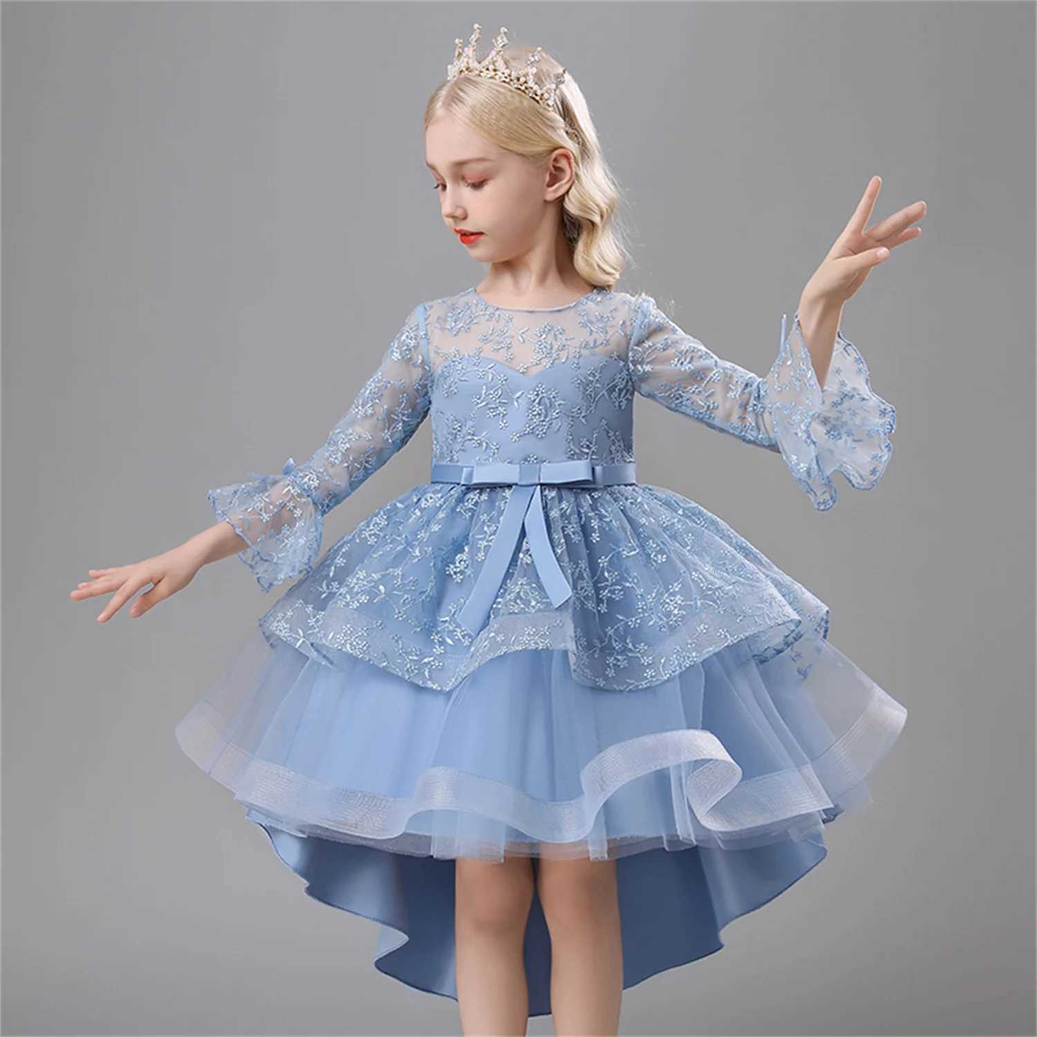 Flower Girls Princess Dresses Baby Wedding Christmas Party Trailing Dress Teenager Children Kids Elegant Vestidos For 3-12Years Z250904