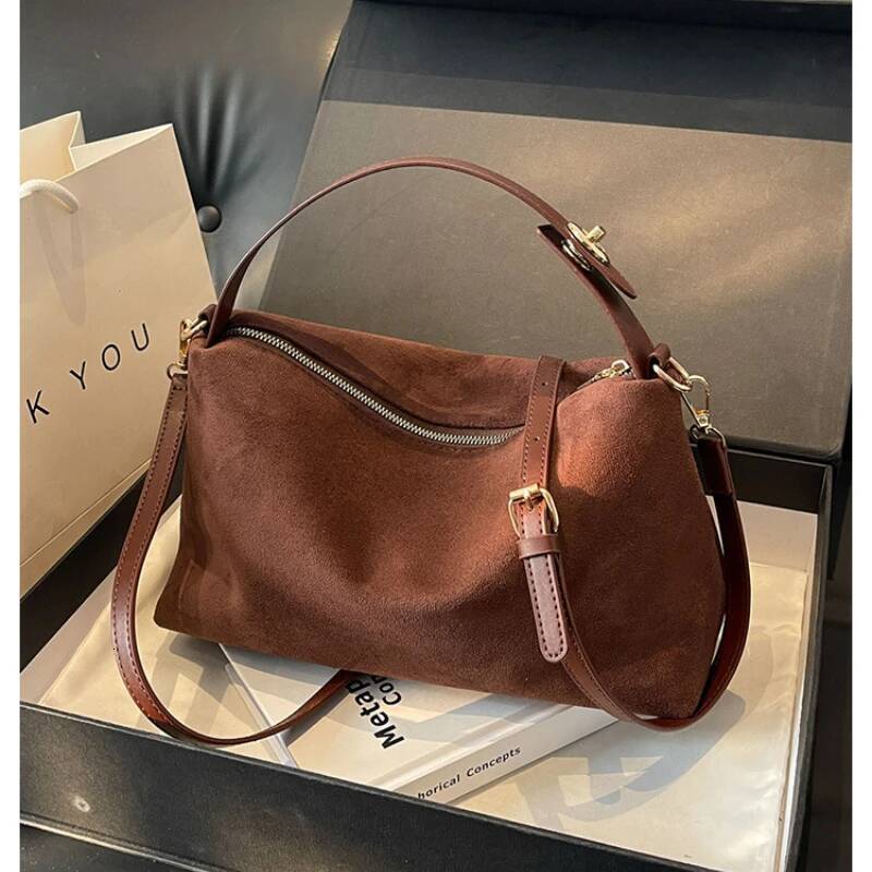 Vintage Frosted Handbag Premium Niche Pure Color Armpit Bag Women Hundred Suede Shoulder Tote Crossbody