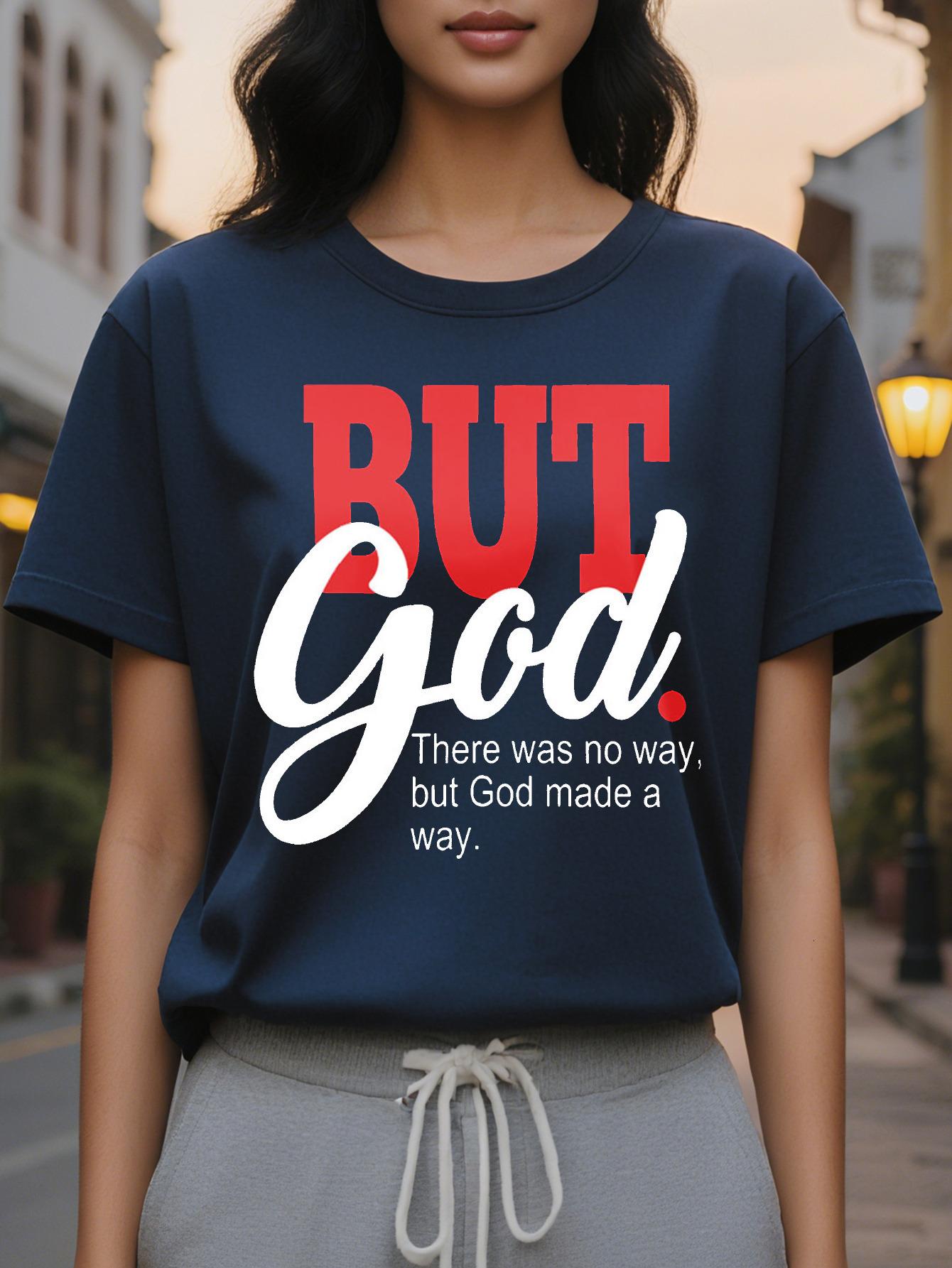 Large XL Alphabets Print Crew Neck Casual T-shirt Soft Mid Elasticity Cotton Fabric High Washable Regular Length Knit Plus Size