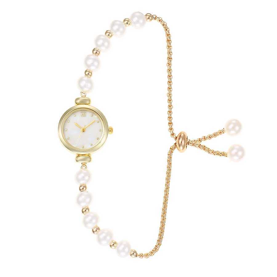 New pearl bracelet fashionable diamondencrusted ladies quartz watch round motherofpearl dial slender bracelet plout watc X250904