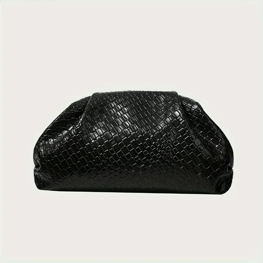 Elegant Weave Textured Ladies Clutch Bag Adjustable Strap and Clasp Clre Premium Pure Black Dinner for Weddings y250905