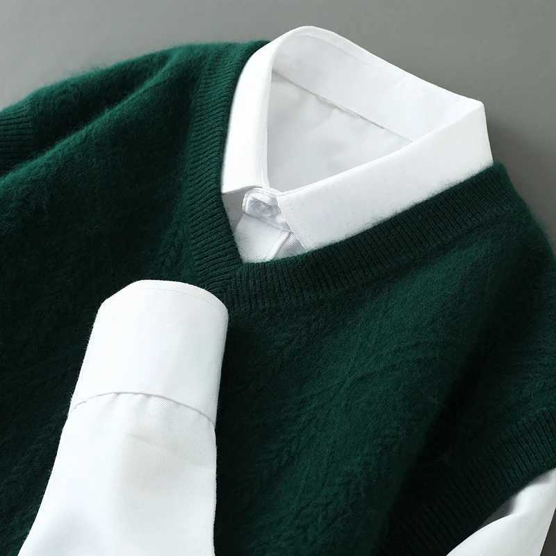 New Arrival Spring and Autumn Pure Mink Cashmere Sweater Mens Vneck Knitted Sleeveless Head Vest with Warm Tank Top Size S3XLXJ250904