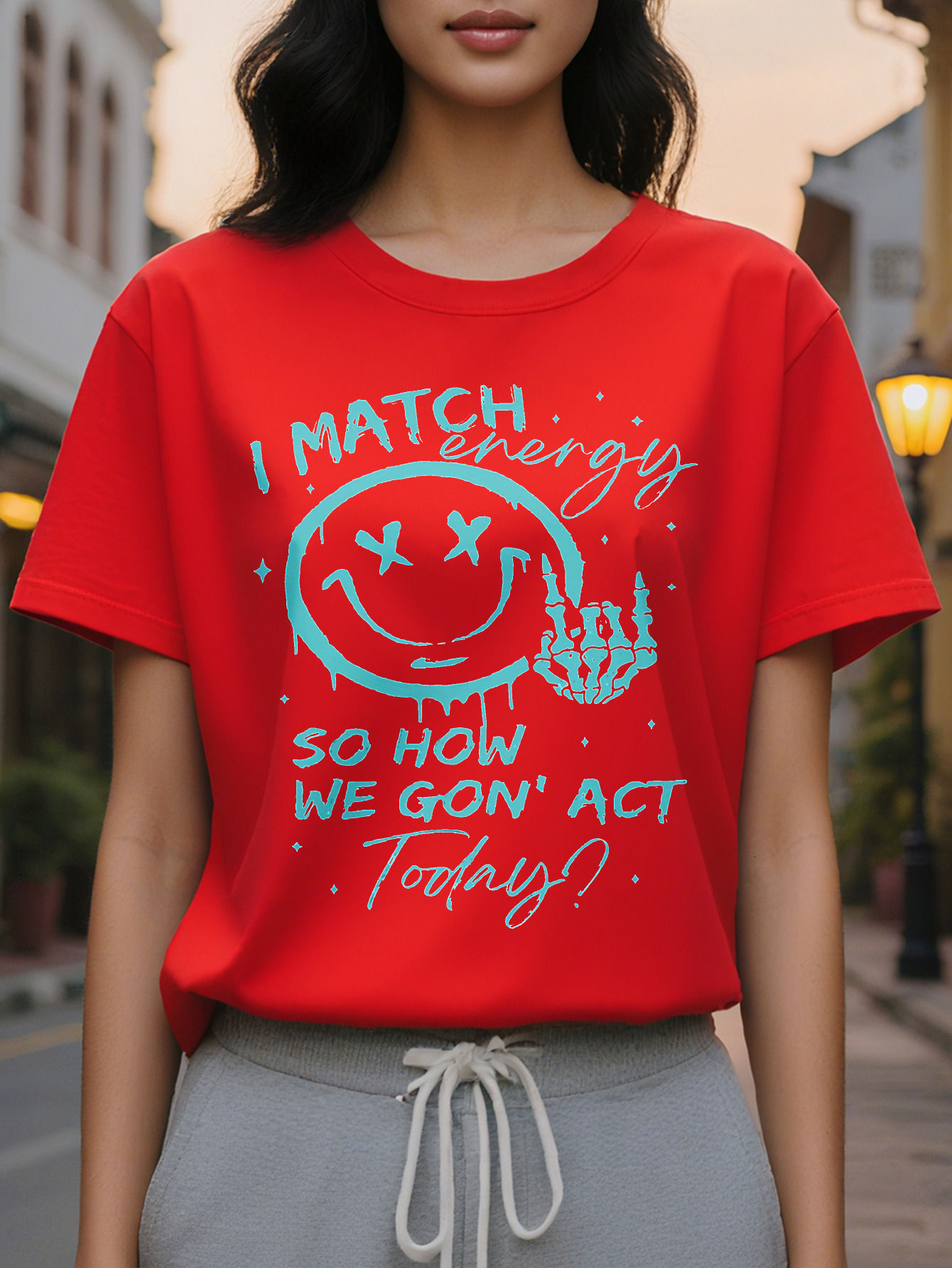 Short Sleeve Graphic Print Crew Neck T-shirt Casual Top for Spring Summer Women's Clothing