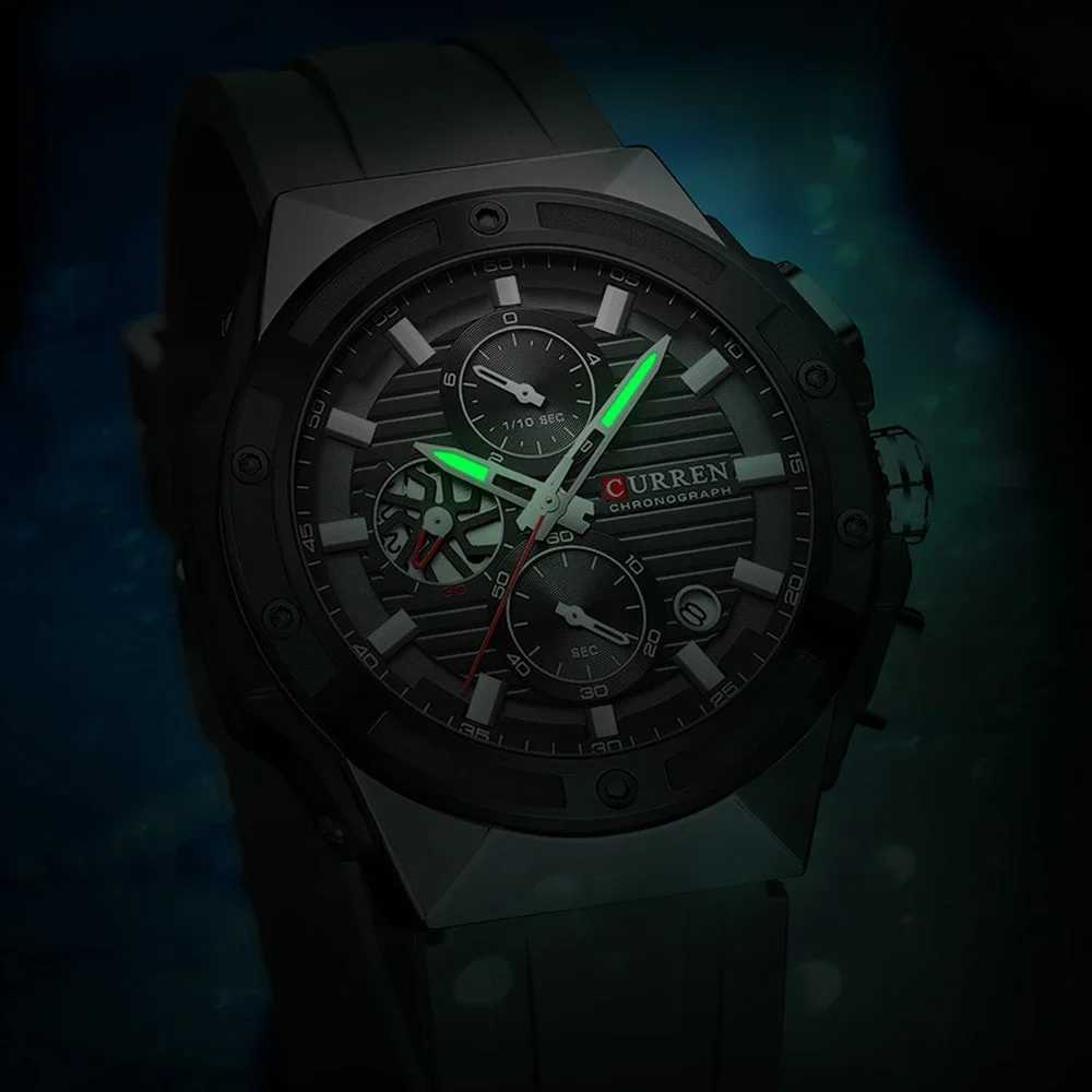 CURREN Fashionable Sports Mtifunctional Chronograph Quartz Watch with Silicone Strap Creative Design Dial Luminous Hands X250904