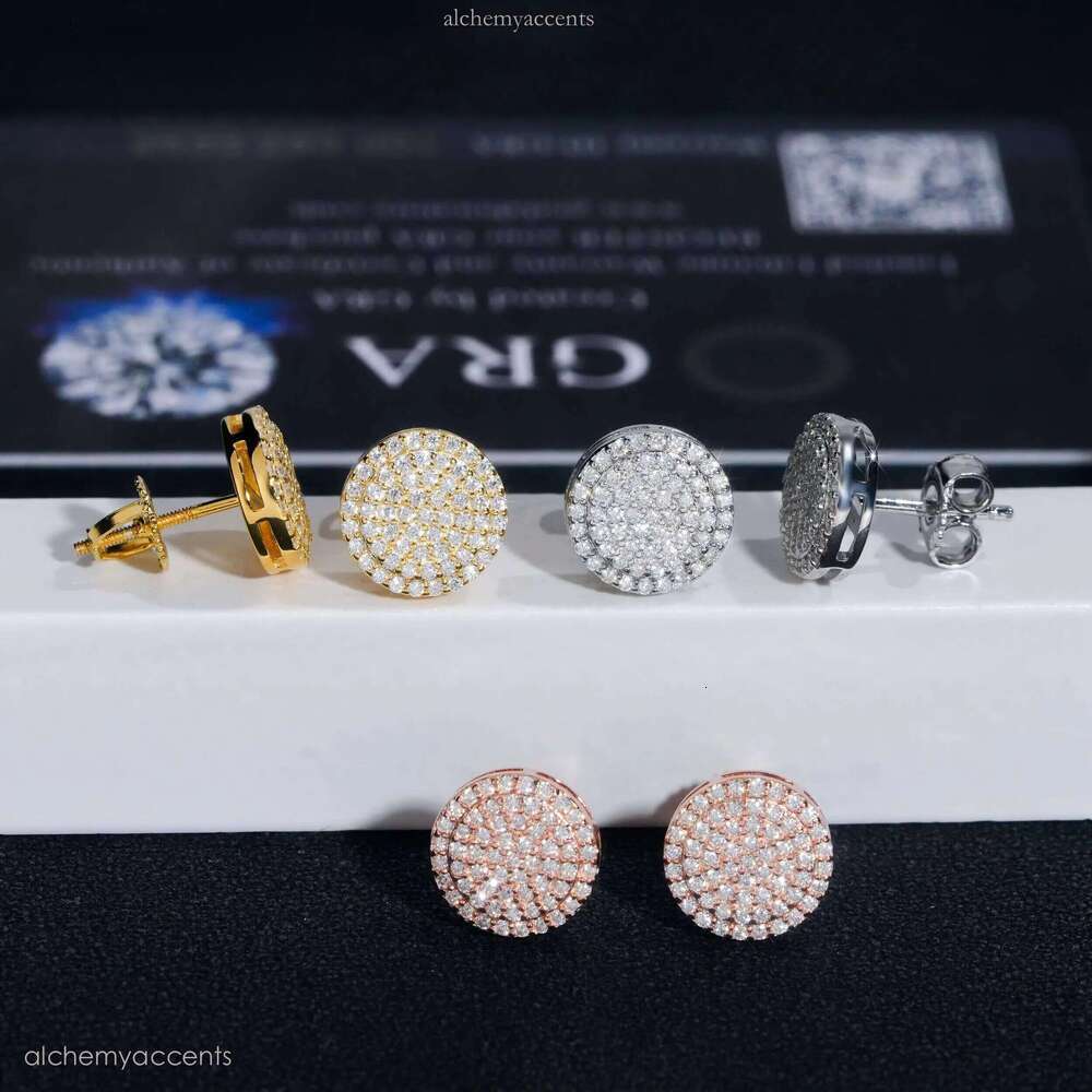 Ready to Ship Pass Dia Tester Hip Hop Sterling Sier Gold Plated VVS Moissanite Stud Earrings Rapper Jewelry