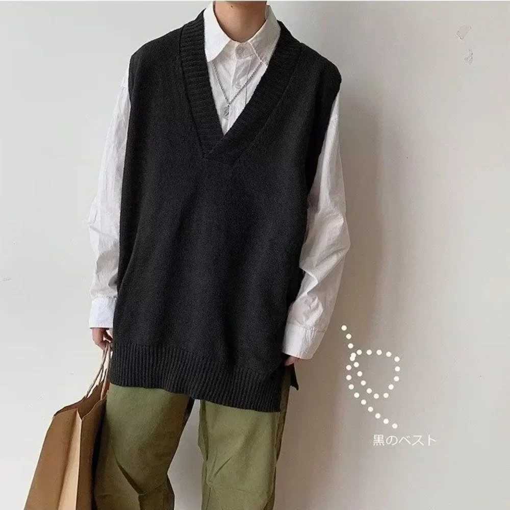 Waistcoat Autumnr and Winter V Neck Solid Color Sweaters Male Korean Fashion Open High Quality Style Vintage Mens Knitted VestXJ250904