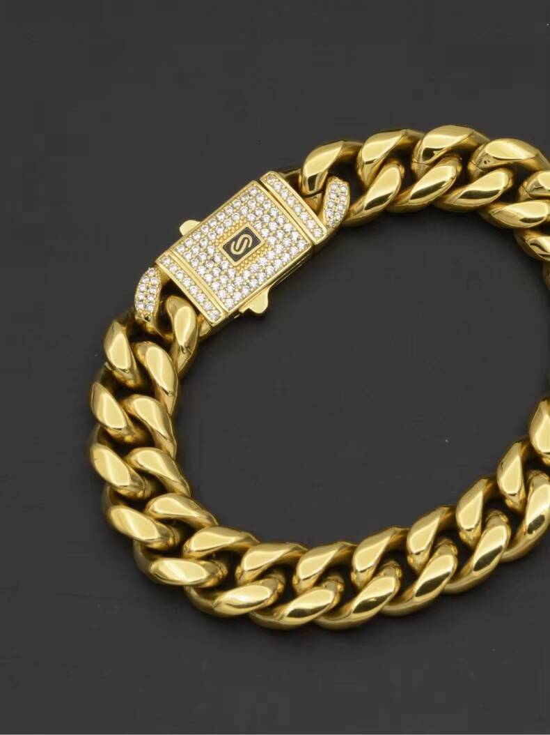 Hip Hop Jewelry for Men 614Mm Gold Plated Cuban Link Chains Stainless Steel Necklace with Pearl Gift Big Cuban Link Chains