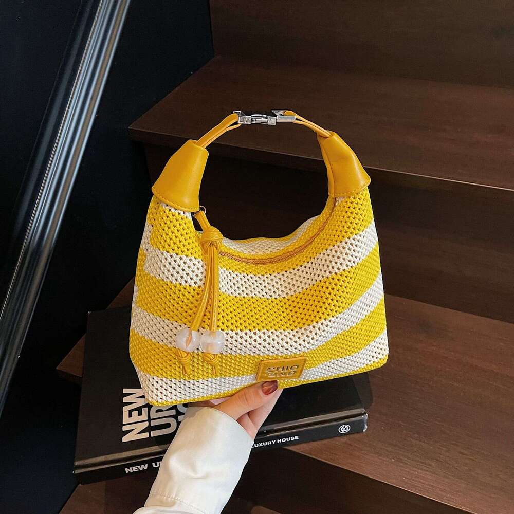 DHEssentials 2025 Trendy Dumpling Bag, Striped Knitted Crossbody, Multicolor Summer Purse