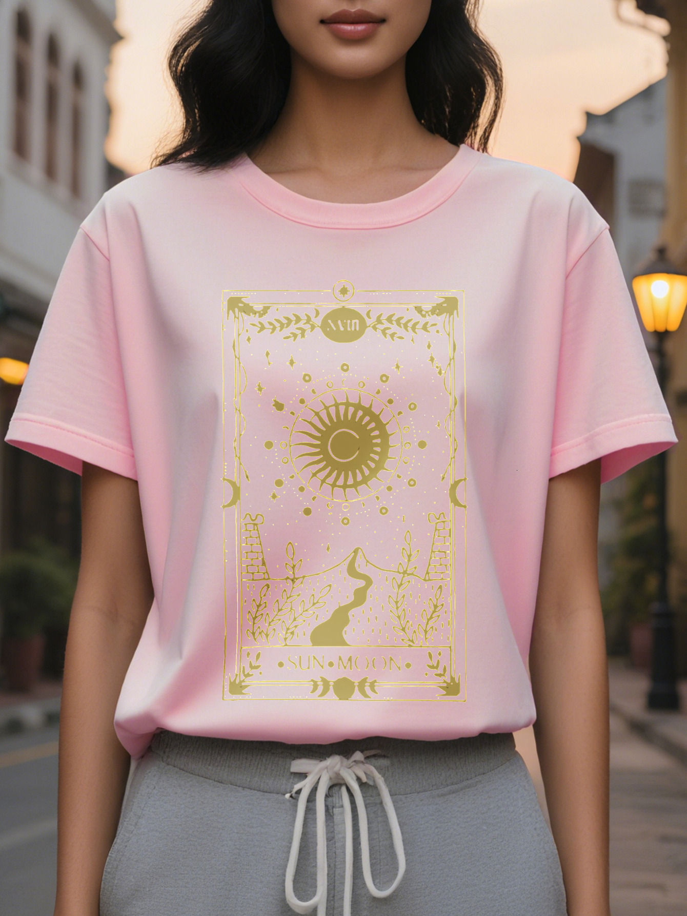 Print Women S Spring And Summer Fitted Round Neck T-Shirt