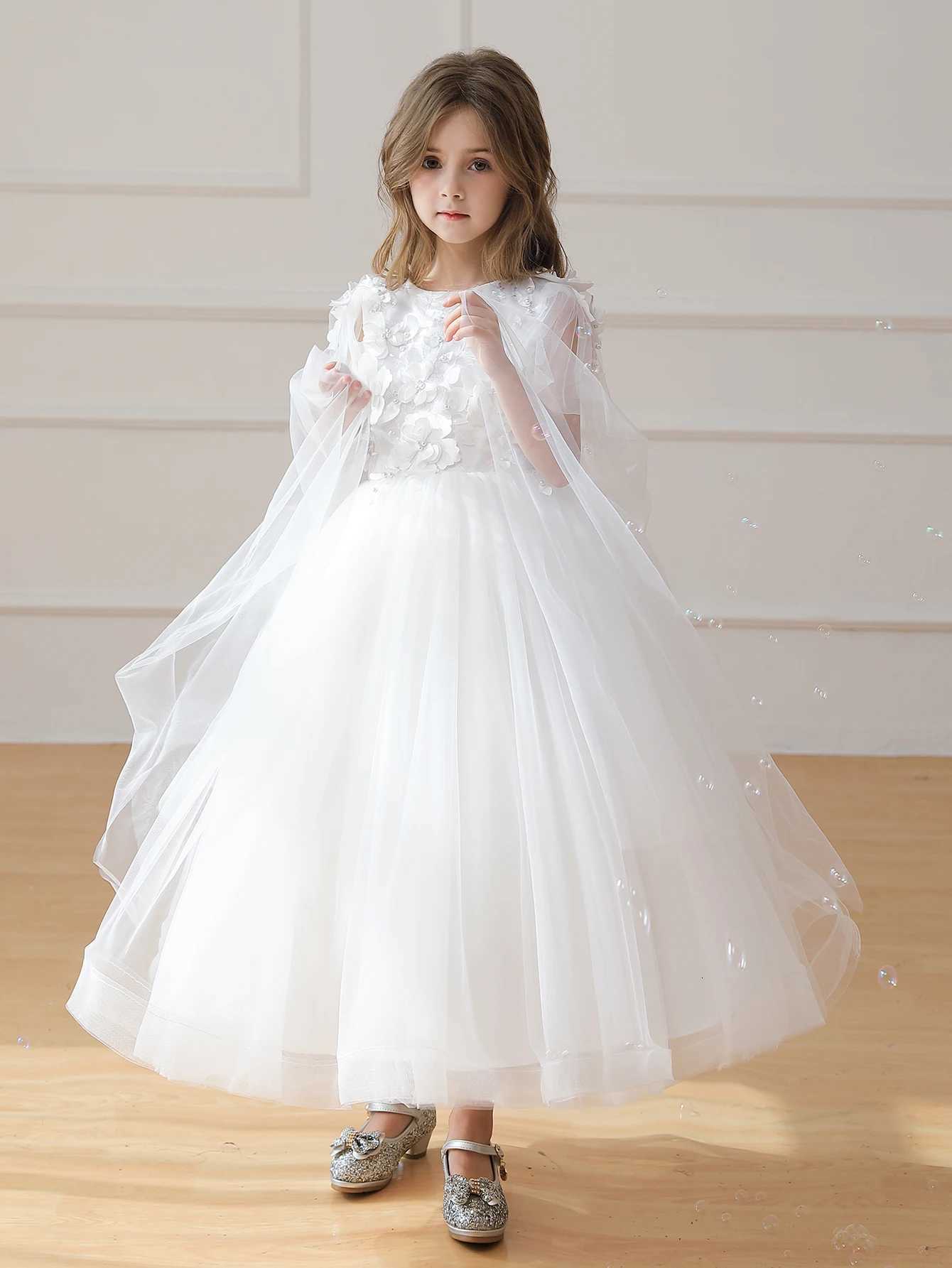Long White Dress for Girls Draped Design Wedding Flower Girl Dress Suitable for Birthday Parties Girl Costume Z250904