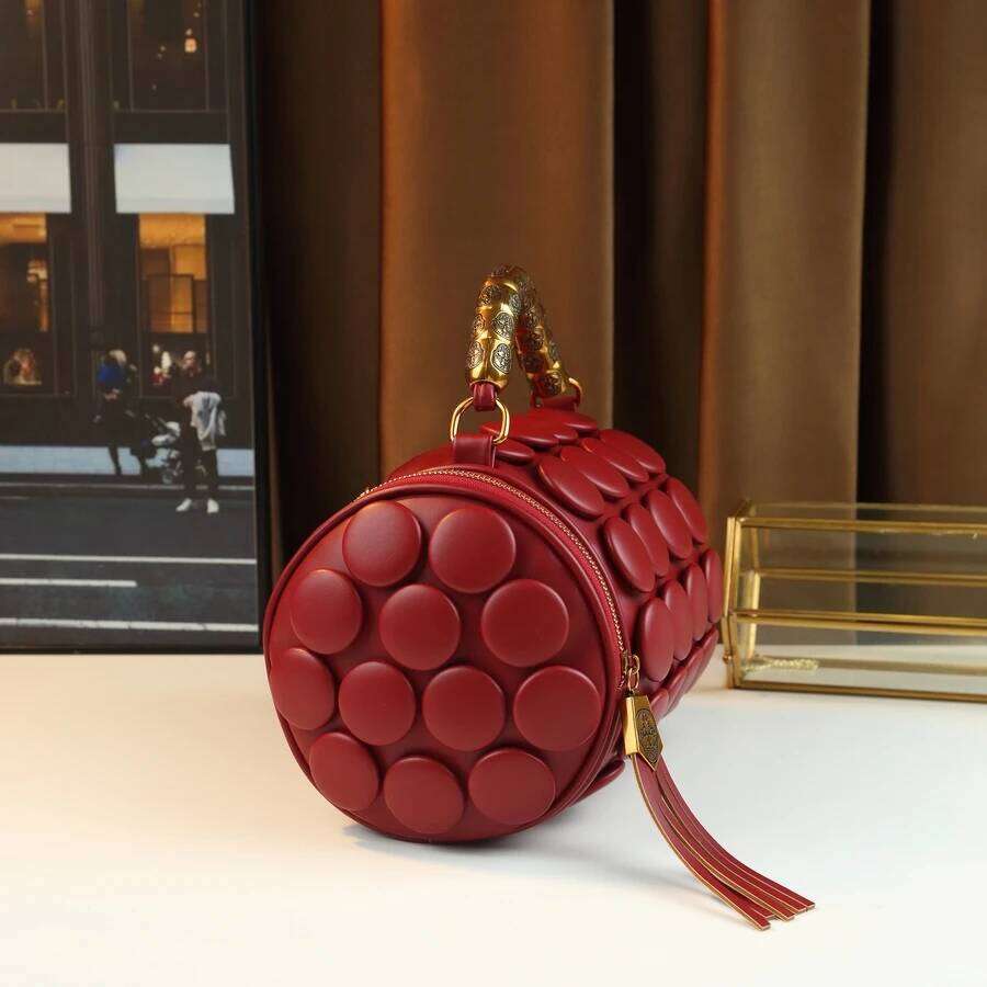 New Round Cylinder Women's Casual Versatile Single Shoulder Crossbody Bag Handmade Vintage Button Handbag