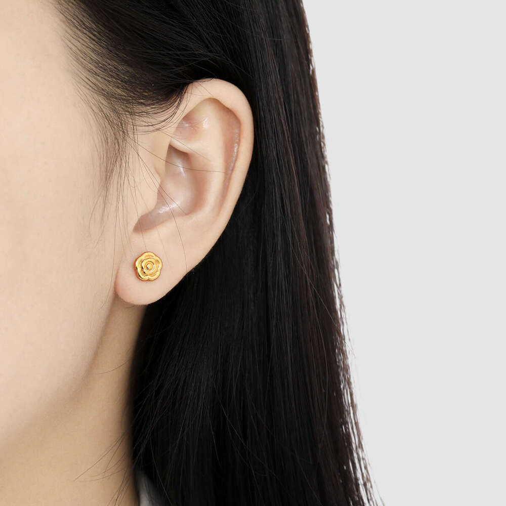 Korean Style Ins Niche Design Rose Flower Gold-Plated Titanium Steel Bone Studs Women's Fashion Personality Versatile Ear Jewelry