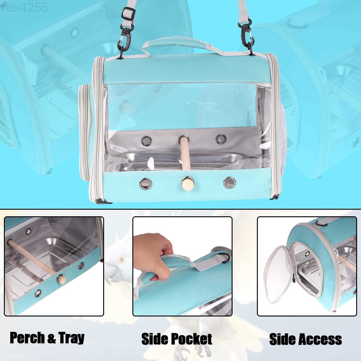 Small Bird Travel Cage Carrier Portable Parrot Parakeet Carrier with Standing Perch and Comfy Mat Budgies Carry Transport Bag for Vet Visit Shopping a