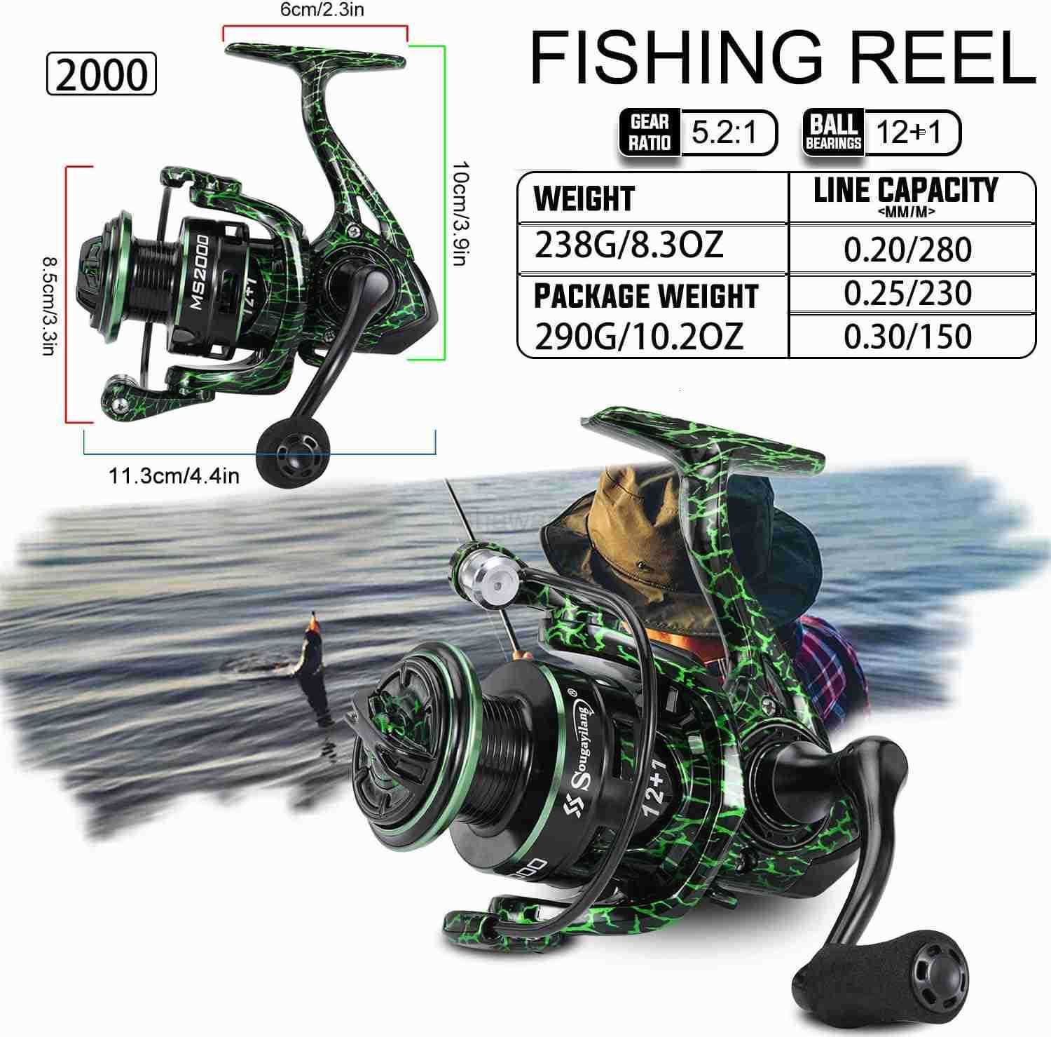 Fishing Reel Ultralight Spinning Reels with Graphite Frame 521 High Speed for Saltwater or Freshwater Fishing W250904