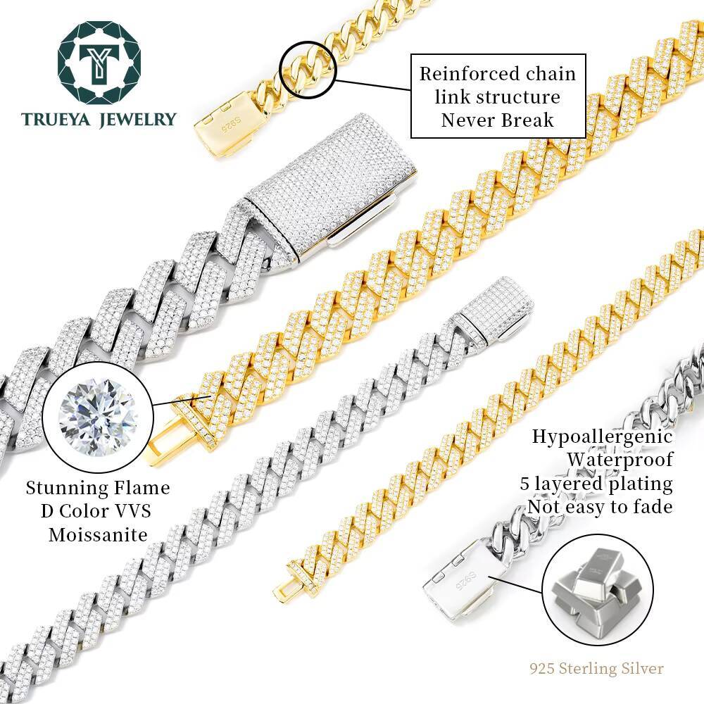 Wholesale Custom Mens 925 Sterling Silver Hip Hop Jewelry Vvs Mossanite Moissanite Diamond Iced Out Cuban Link Chain Bracelet