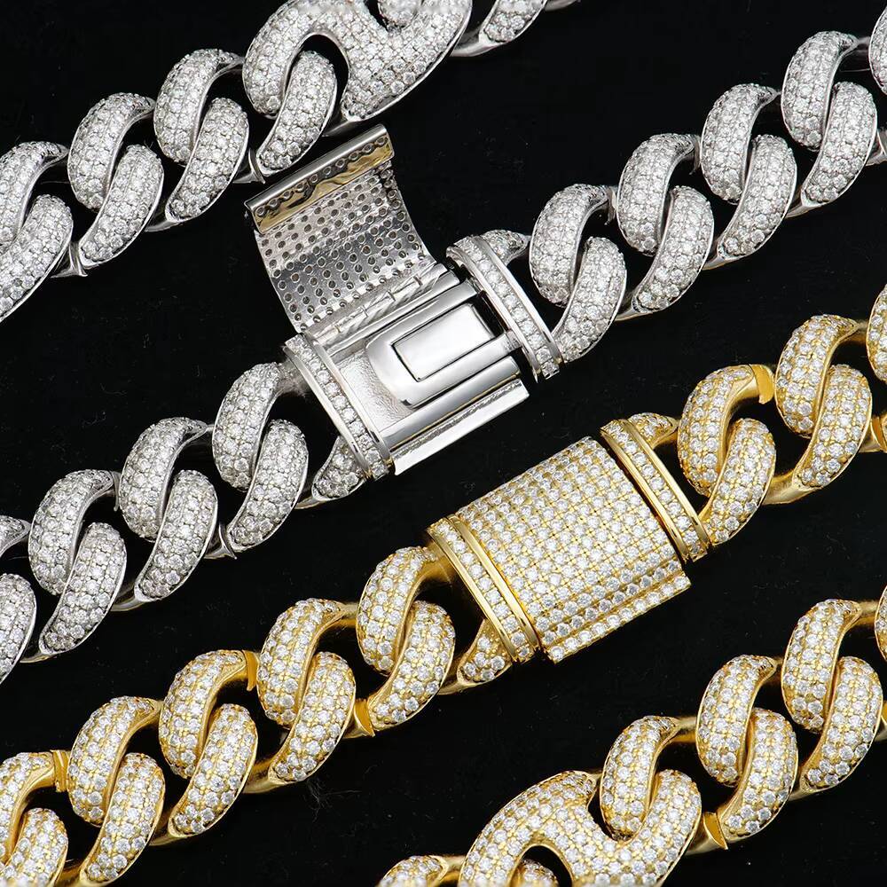 15mm Hip Hop Cuban Link Chain Necklace DVVS Moissanite Iced Out Shiny Trendy Stylish Jewelry Gold Plated for Women Men
