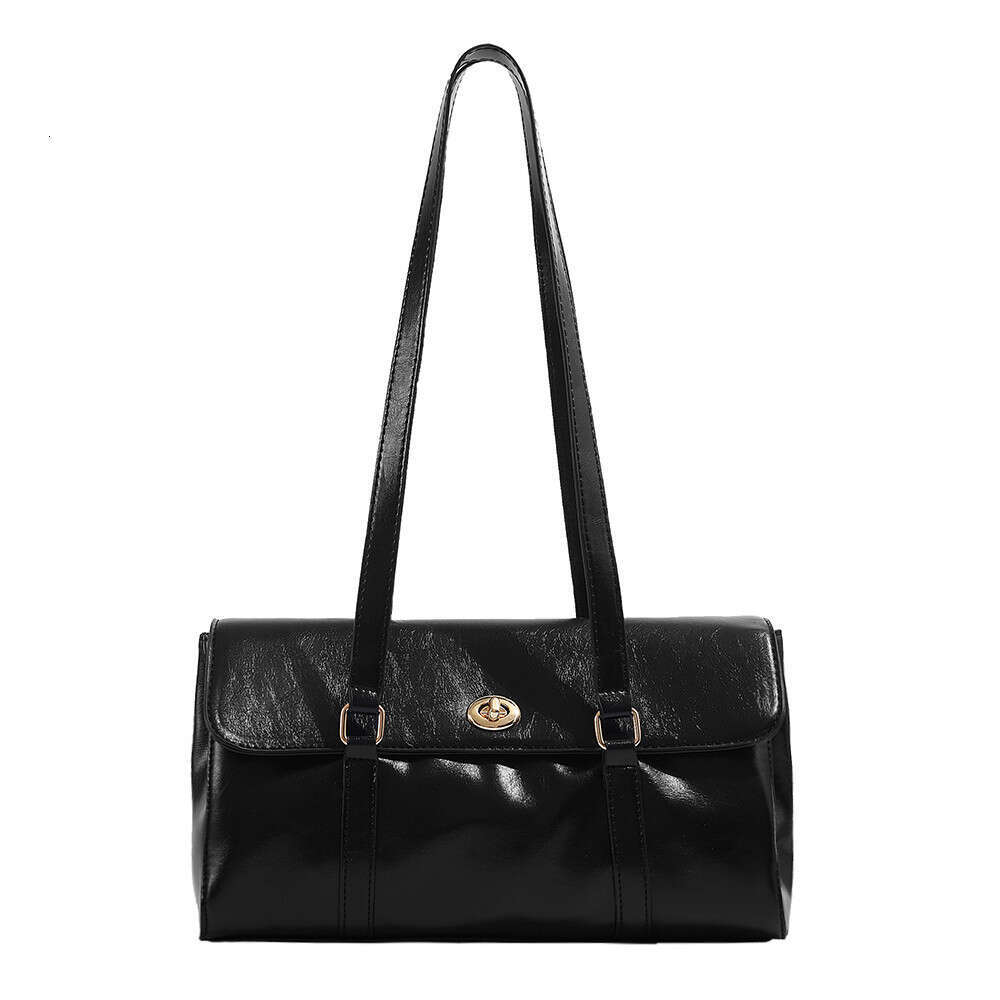 2025 Autumn Winter High End Oil Wax Faux Leather Underarm Bag Women's Minimalist Urban Retro Pillow Bag Commute Versatile Single Shoulder Baguett