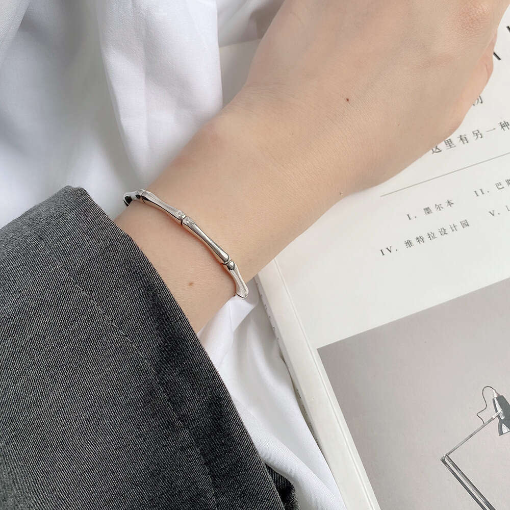 Korean Style Minimalist Bamboo Open for Women Fashion Trend Smooth Solid Adjustable Personality Bracelet Jewelry