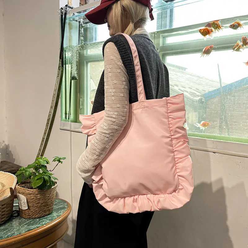 Vintage Women Tote Bags French Style Ruffles Elegant Sac A Main Femme Large Capacity Light Thin Shoulder Bolso Mujer Handbags Z250903