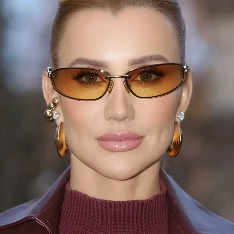 Oval rimless sunglasses Y2K premium sense European and American concave shape sunglasses retro sunglasses women 250903