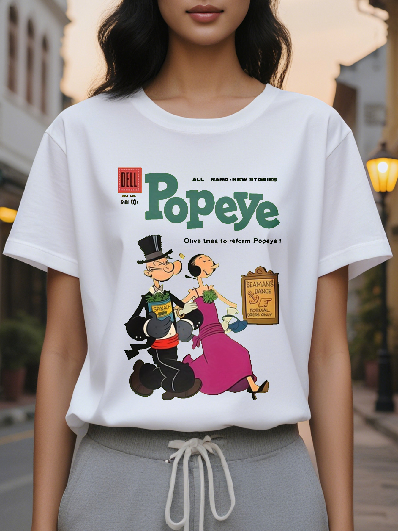 DesktopKoningsdag Women's Green Lemon Boba Pattern T-shirt Retro Cartoon Printed Short Sleeve Round Neck Casual Top