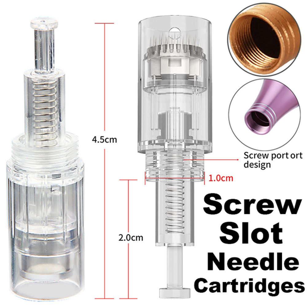 100Pcs Screw Slot Needle Dermapen Cartridges Electric Microneedles Mesotherapy MTS Tips 9/12/24/36/42 Pin Nano Derma Replacement Needles