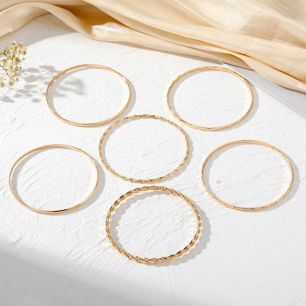 6PcsSet New Simple Gold Color Multilayer Bracelet Set for Women Rhomboid Twist Smooth Surface Bangle Jewelry Party GiftXJ250904