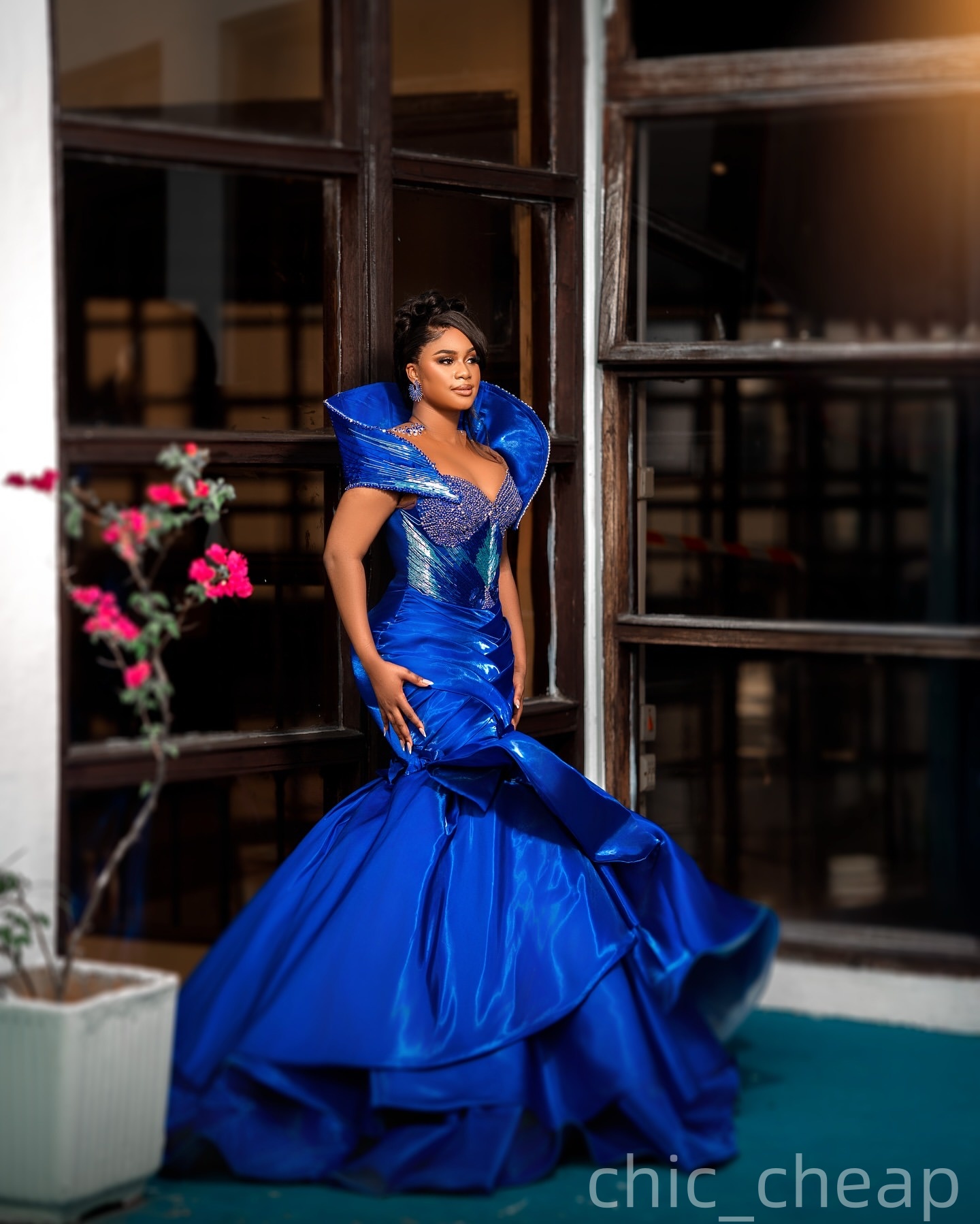 Aso Ebi Royal Blue Mermaid Prom Dress 2025 Beaded Crystals Flowers Satin Evening Formal Party Birthday Dresses Robe De Sorrie Reception Gowns For Spec