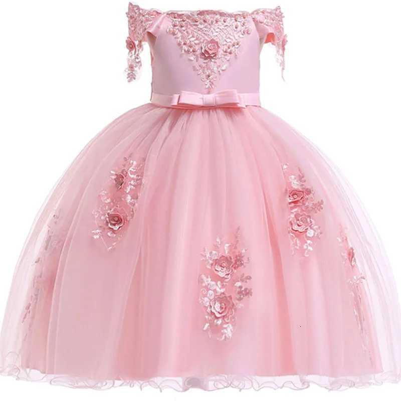 Girls Lace Beaded Formal Evening Dress Wedding Princess Flower Clothing Girl Childrens Costume Party Baby Girl Clothes Z250904