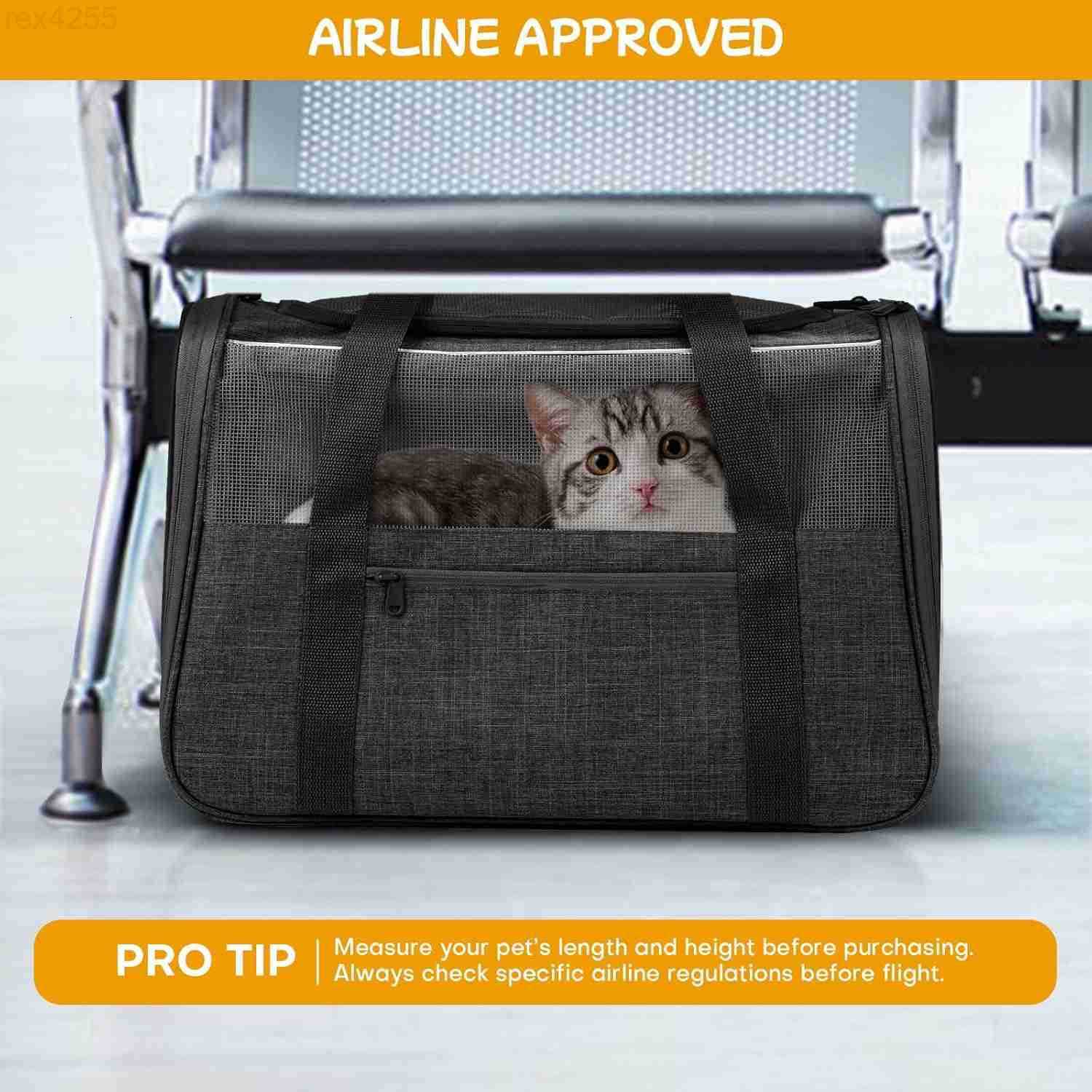 Cat Carrier SoftSided for Big Medium Cats Dog Carriers for Small Dogs Airline Approved Pet Travel Carrier for Cats Puppies up to 15Lbs with Safety Zip