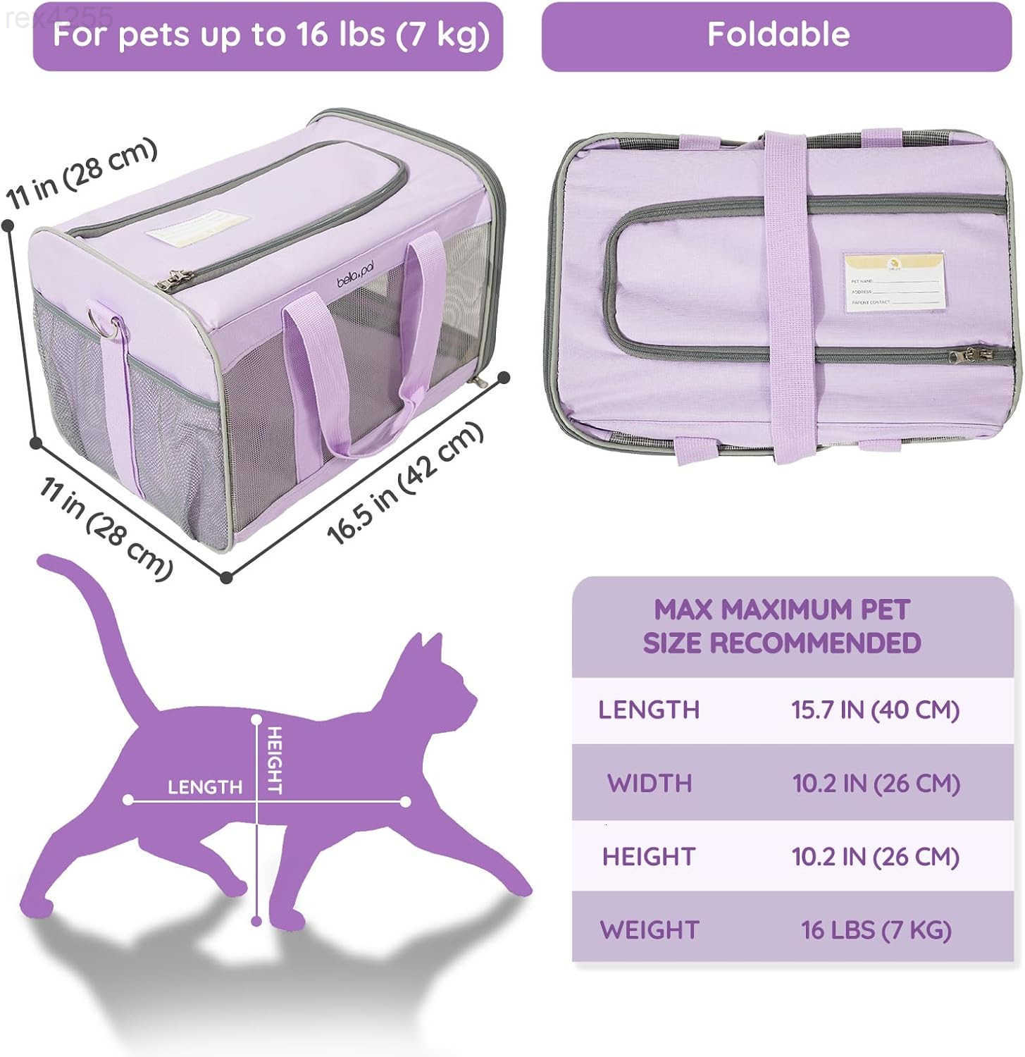 Cat Carrier Travel Bag Airline Approved Lightweight Cat Carrier Soft Sided Pet Carrier for Puppy Dogs Up to 18lbs Collapsible Kitten Bag with Removabl