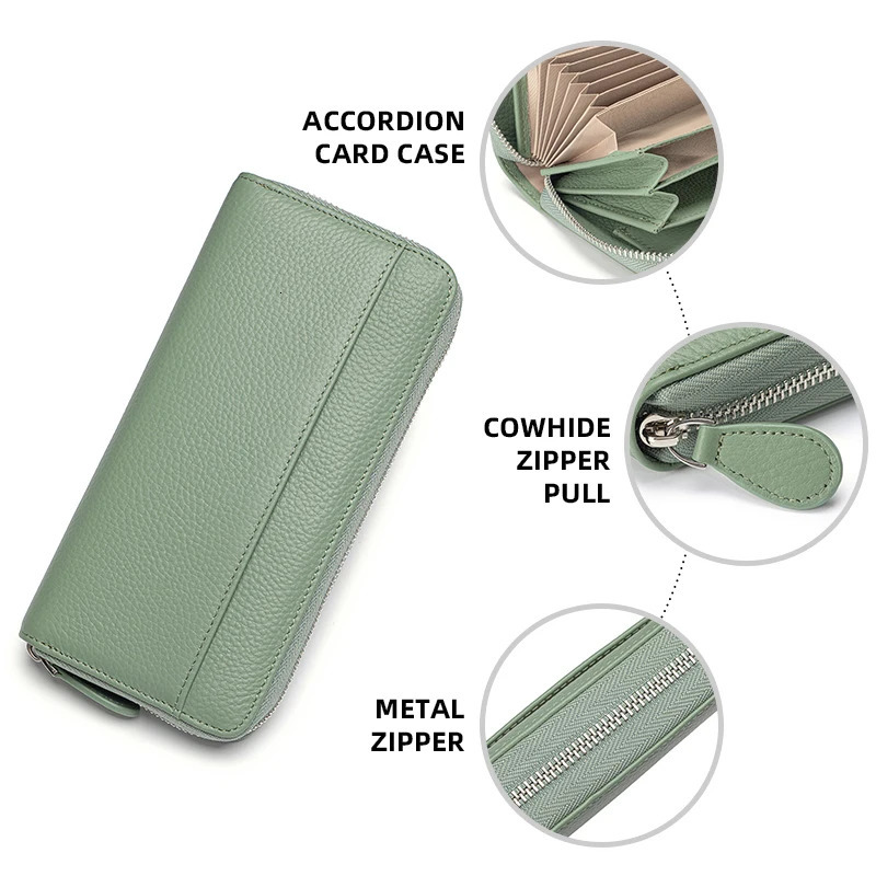 Long Zipper Wallet for Women Genuine Leather RFIDBlocking Large Capacity Credit Card Holder Wallets with Coin Pouch MoneyPockets 250904
