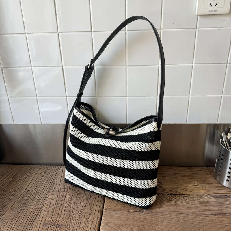 DHEssentials 2025 Korean Trendy Tote, Woven Striped Bucket Bag, Crossbody Shoulder Purse