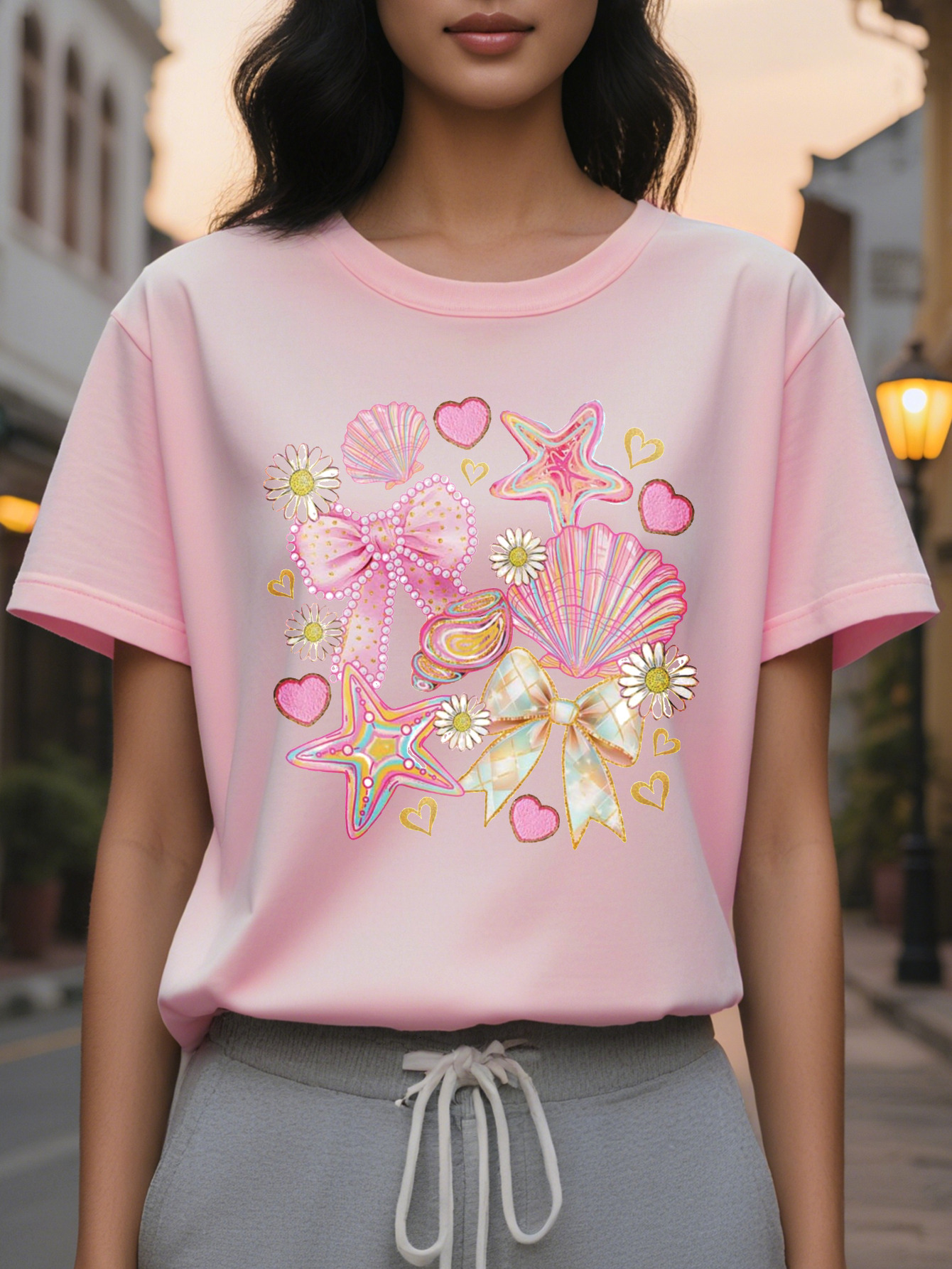 Tiered Ruffled Neck Spandex Blue Beige Sports Party Regular Size Women's Ladies' Ladies' Tee Women's T