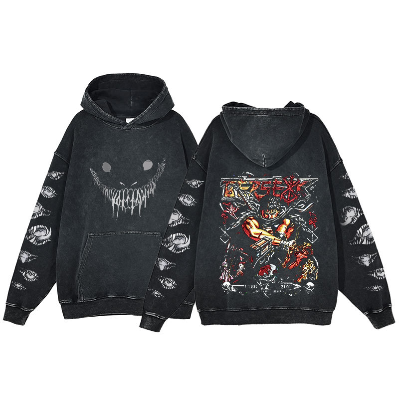 Berserk Hoodie Printed Harajuku Style Washed Hooded Sweatshirt Men's - VT2744