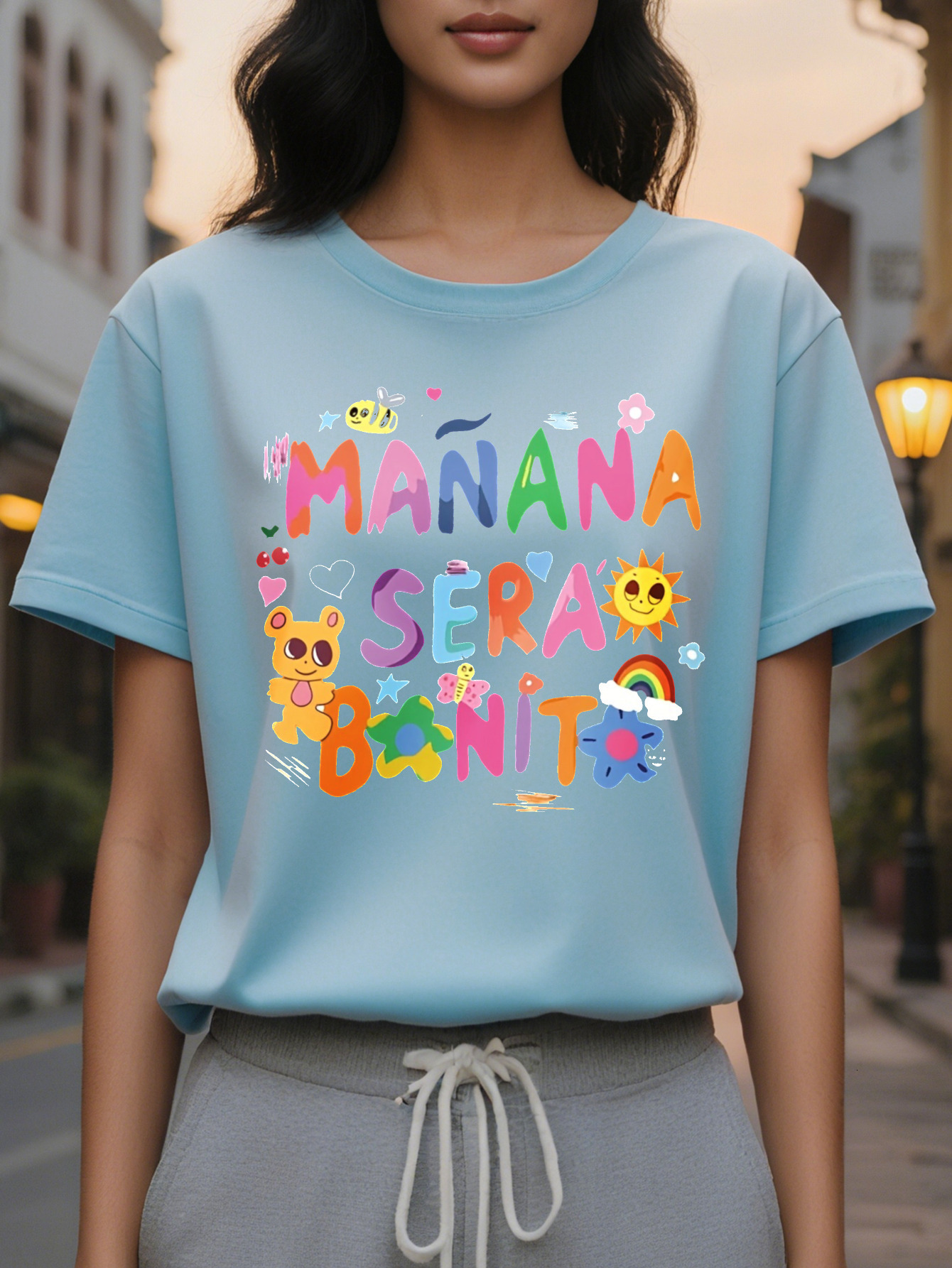 Large XL Carnival Cartoon Letter Casual T-Shirt Crew Neck Short Sleeves Slight Stretch Sports Tee Women's Activewear Music Plus Size