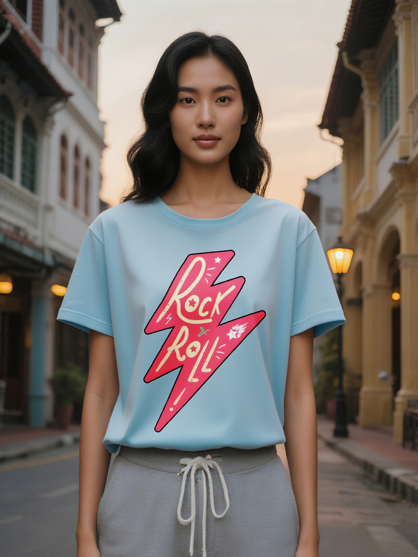 ladys Casual Crew Neck T-Shirt Vintage Band Print Summer Knit Top Regular Fit Slight Stretch pure cotton Ideal